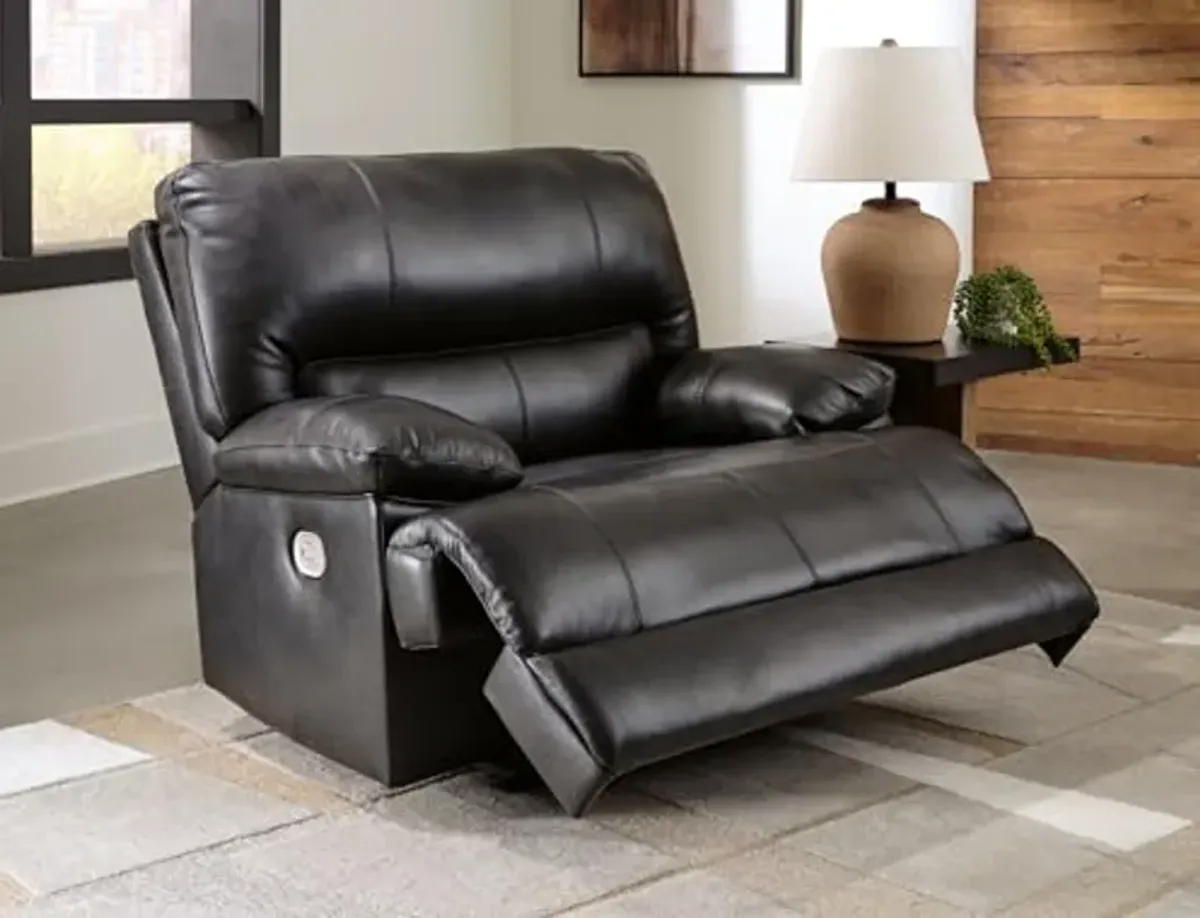 Signature Design by Ashley Mountainous Modern Leather Match Wall Hugger Power Recliner with Adjustable Headrest and USB Ports, Black