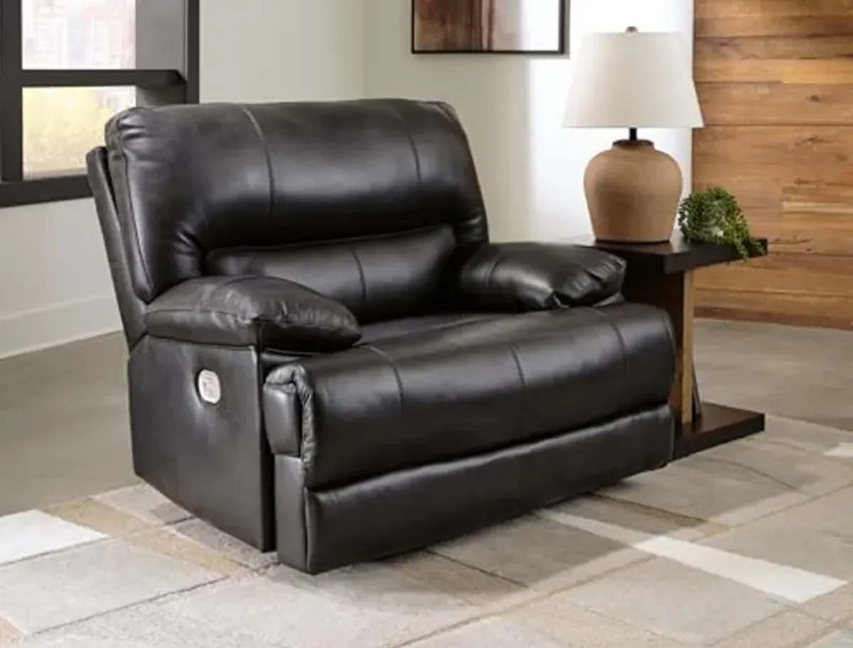 Signature Design by Ashley Mountainous Modern Leather Match Wall Hugger Power Recliner with Adjustable Headrest and USB Ports, Black