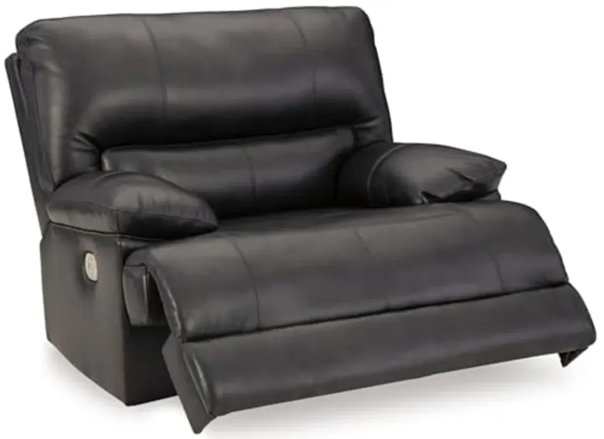 Signature Design by Ashley Mountainous Modern Leather Match Wall Hugger Power Recliner with Adjustable Headrest and USB Ports, Black