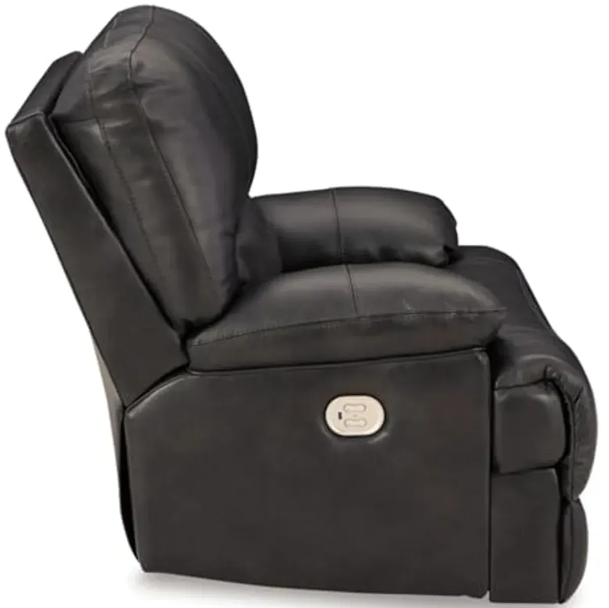 Signature Design by Ashley Mountainous Modern Leather Match Wall Hugger Power Recliner with Adjustable Headrest and USB Ports, Black