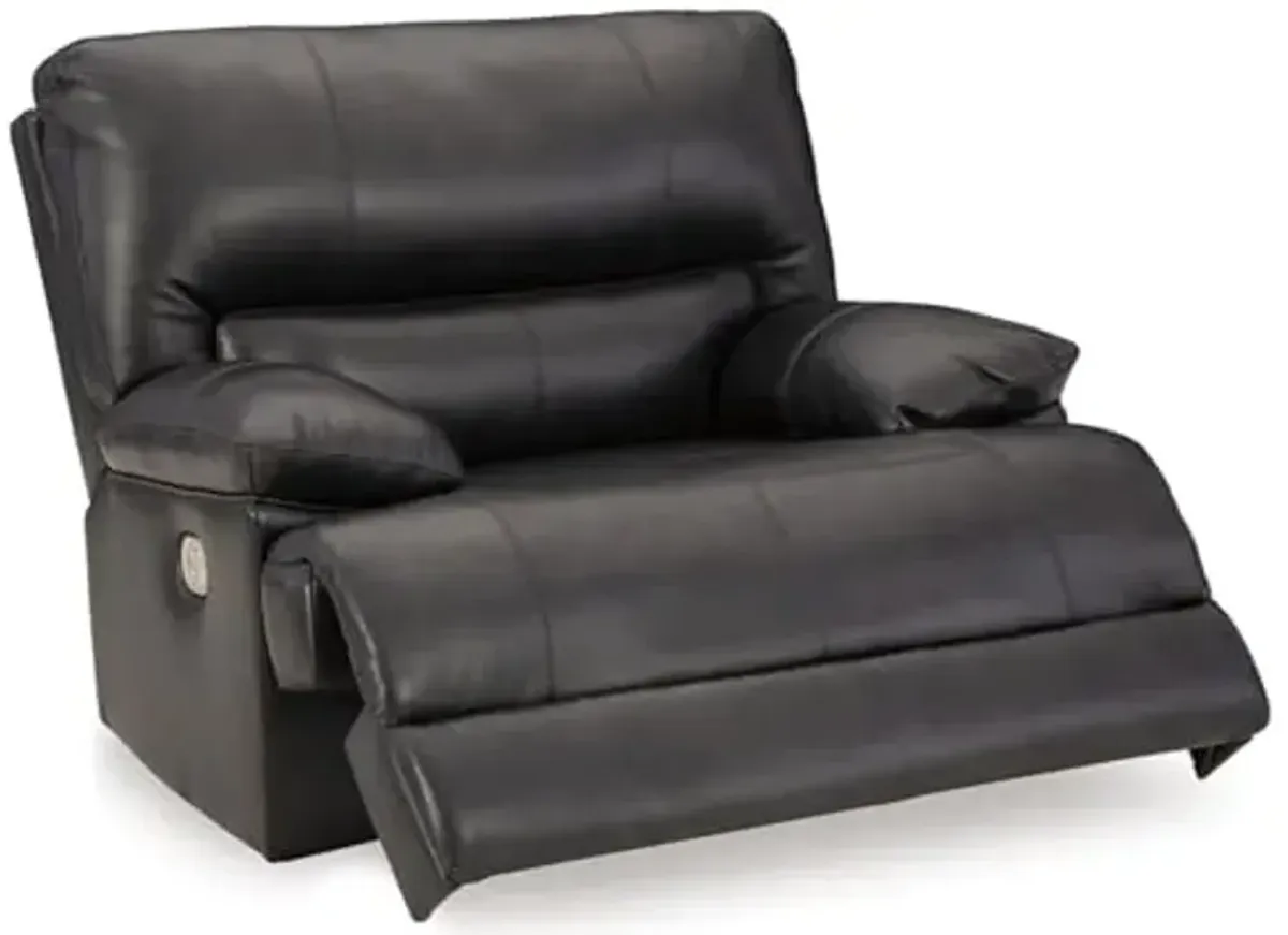 Signature Design by Ashley Mountainous Power Recliner with Adjustable Headrest, USB Ports, Top Grain Leather and Matched Leather, 53" W x 42" D x 42" H, Black