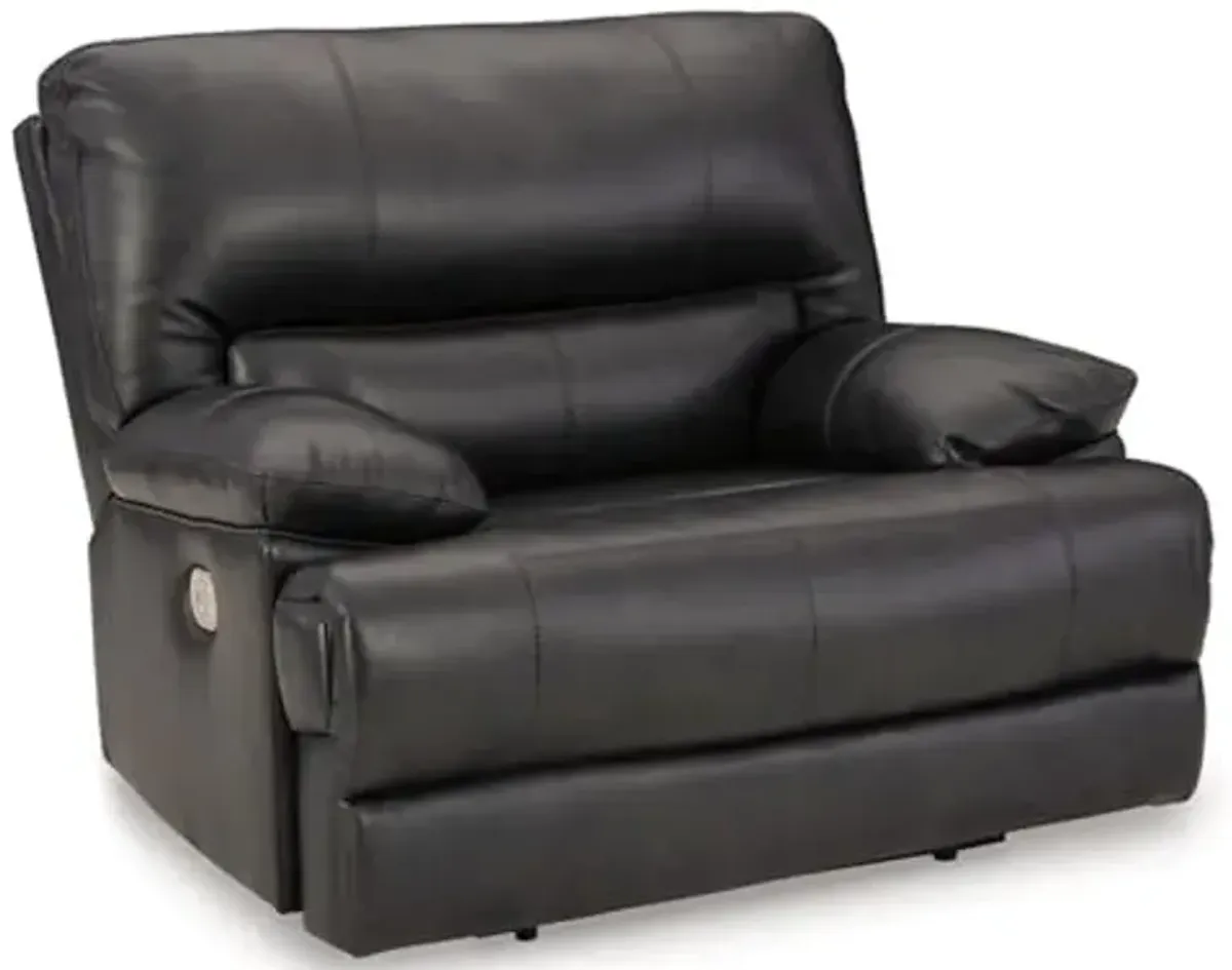 Signature Design by Ashley Mountainous Power Recliner with Adjustable Headrest, USB Ports, Top Grain Leather and Matched Leather, 53" W x 42" D x 42" H, Black