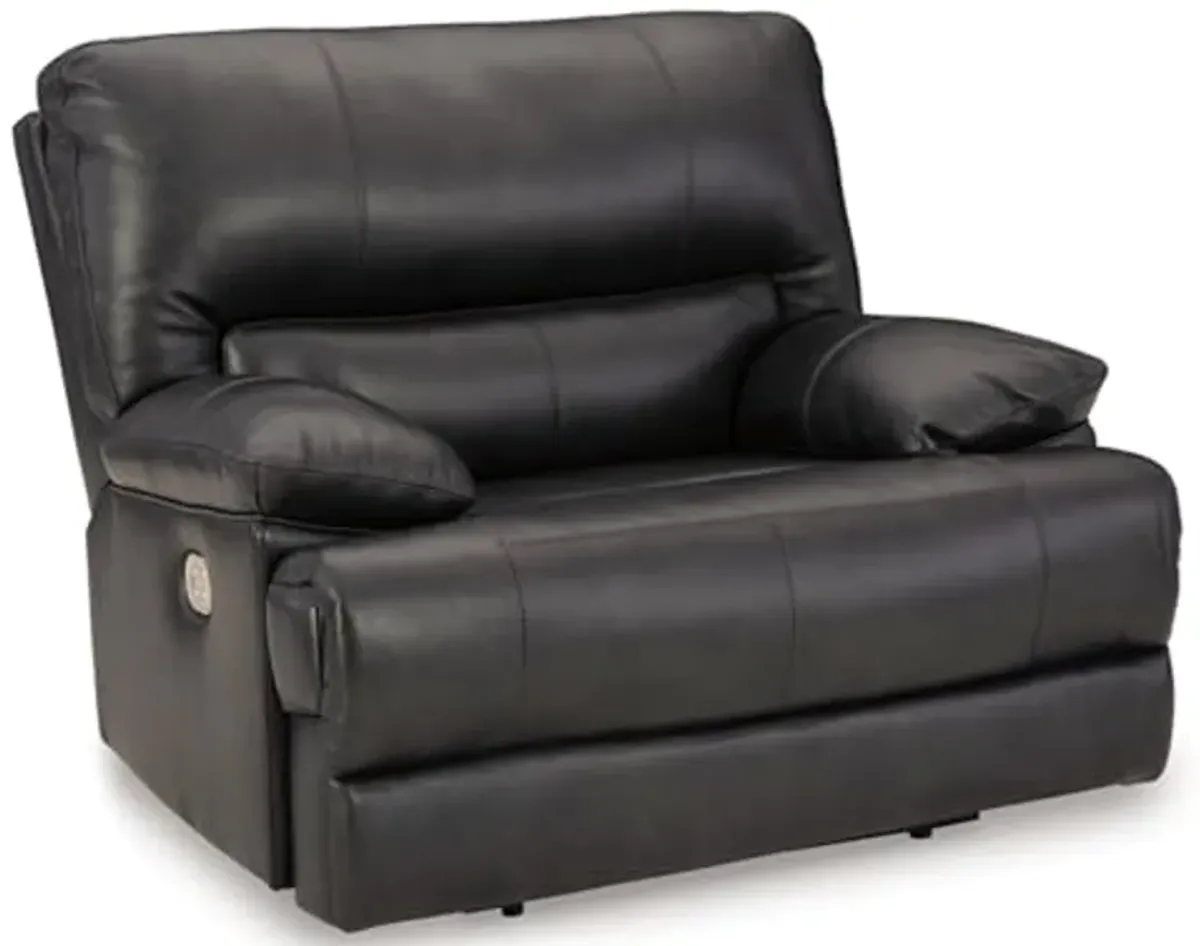 Signature Design by Ashley Mountainous Modern Leather Match Wall Hugger Power Recliner with Adjustable Headrest and USB Ports, Black