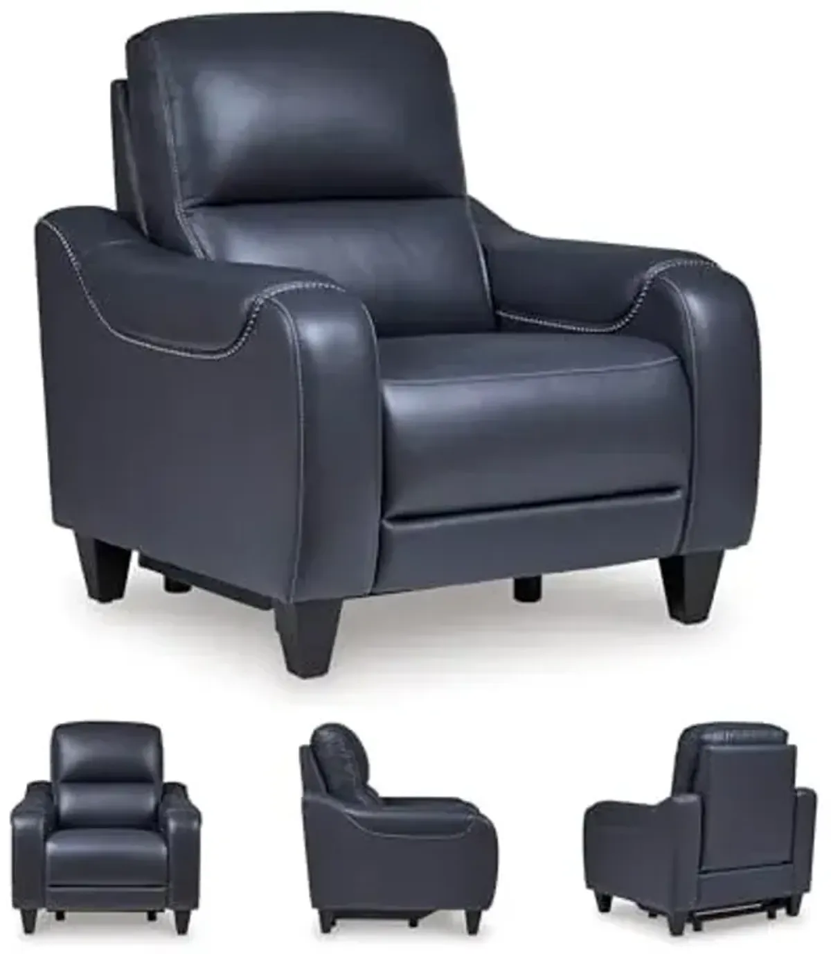 Signature Design by Ashley Mercomatic Contemporary Power Recliner with Adjustable Headrest and USB-C Fast Charging, Leather, 20.63" Seat Height, Blue
