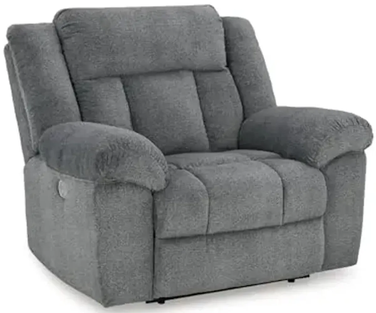 Signature Design by Ashley Tip-Off Power Recliner with Adjustable Headrest, Attached Cushions, Fabric Upholstery, USB Port, 52" W x 42" D x 45" H, Gray