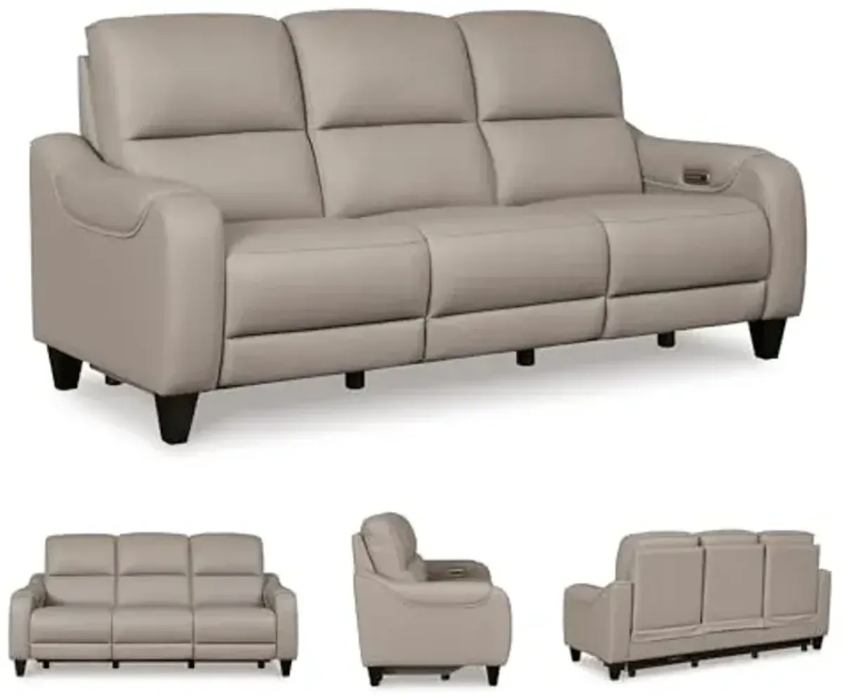 Signature Design by Ashley Mercomatic Casual Leather Match Wall Hugger Power Reclining Sofa with Adjustable Headrest and USB Ports, Light Gray