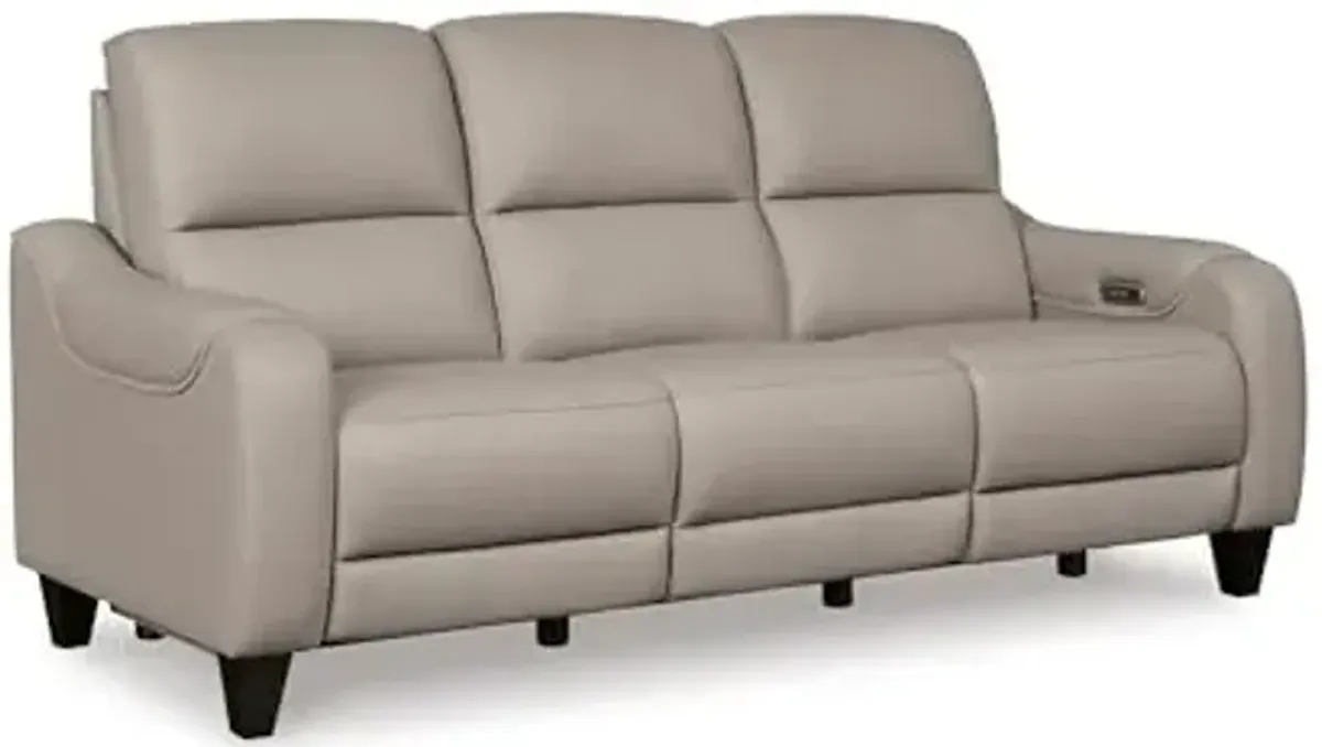 Signature Design by Ashley Mercomatic Casual Leather Match Wall Hugger Power Reclining Sofa with Adjustable Headrest and USB Ports, Light Gray