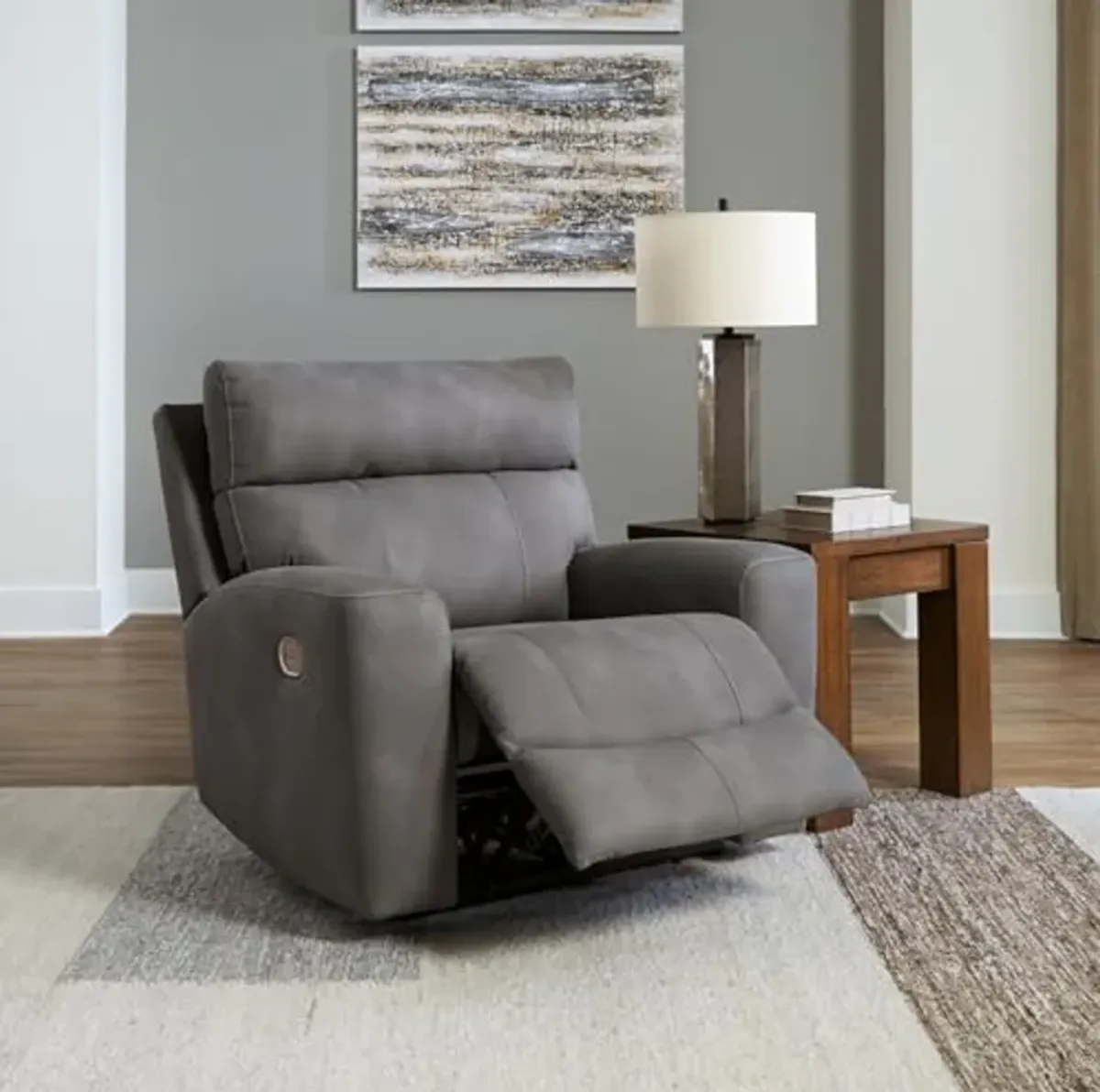 Signature Design by Ashley Next-Gen DuraPella Contemporary Faux Leather Wall Hugger Power Recliner with Adjustable Headrest and USB Ports, Dark Brown