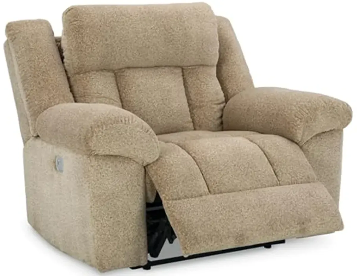 Signature Design by Ashley Tip-Off Classic Wall Hugger Power Recliner with Adjustable Headrest and USB Ports, Light Brown