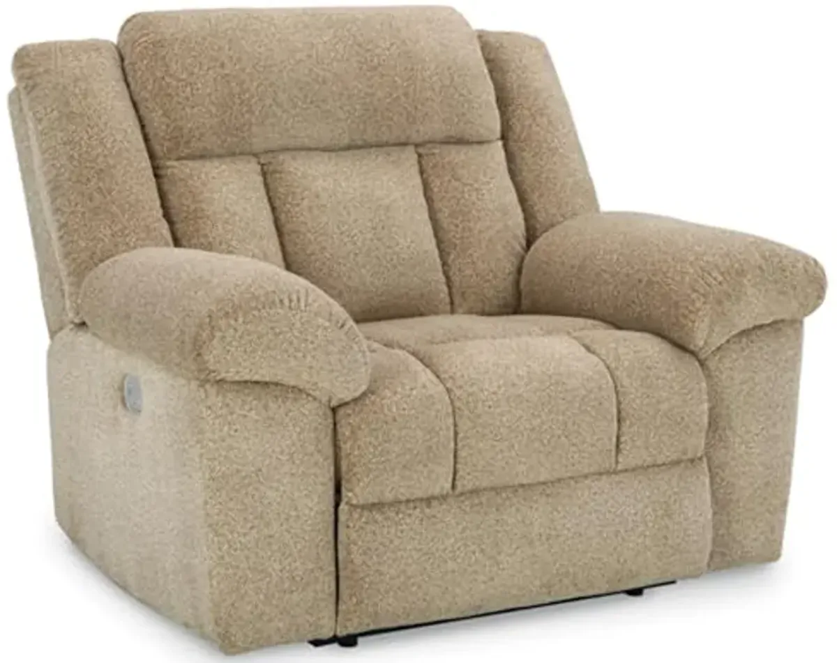 Signature Design by Ashley Tip-Off Classic Wall Hugger Power Recliner with Adjustable Headrest and USB Ports, Light Brown