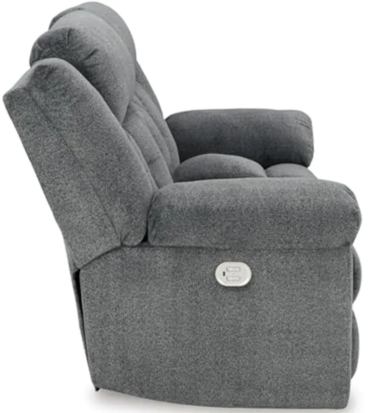 Signature Design by Ashley Tip-Off Modern Wall Hugger Power Reclining Loveseat with Adjustable Headrest, USB Ports, Storage and Cup Holders, Gray