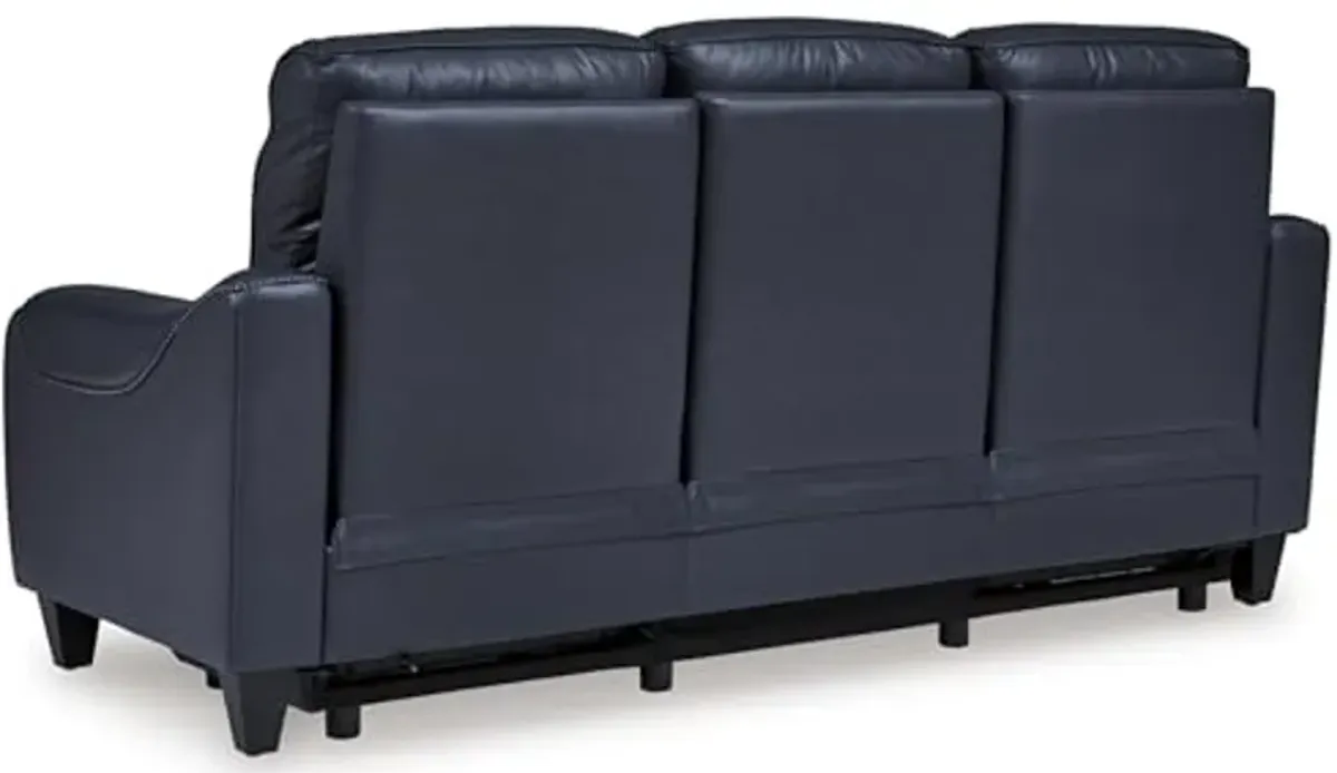 Signature Design by Ashley Mercomatic Contemporary Leather Match Wall Hugger Power Reclining Sofa with Adjustable Headrest and USB Ports, Blue