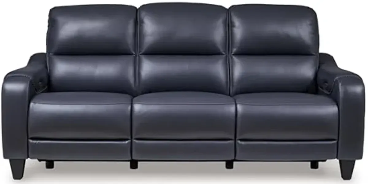 Signature Design by Ashley Mercomatic Contemporary Leather Match Wall Hugger Power Reclining Sofa with Adjustable Headrest and USB Ports, Blue