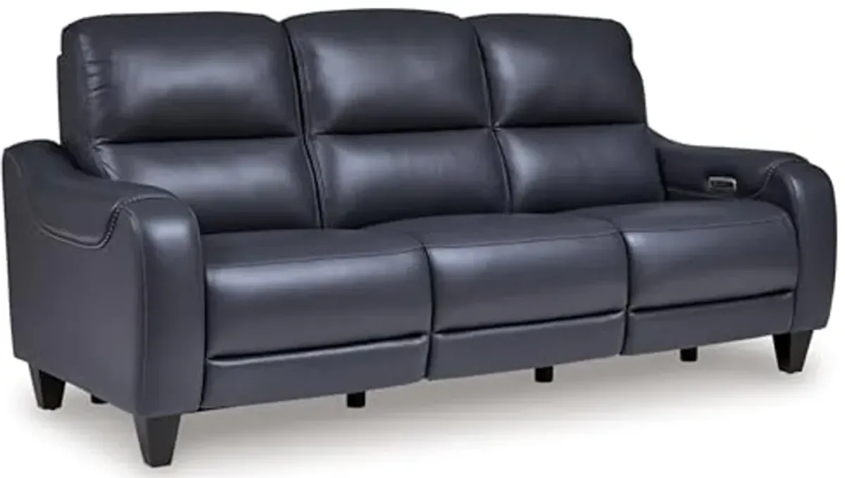 Signature Design by Ashley Mercomatic Contemporary Leather Match Wall Hugger Power Reclining Sofa with Adjustable Headrest and USB Ports, Blue