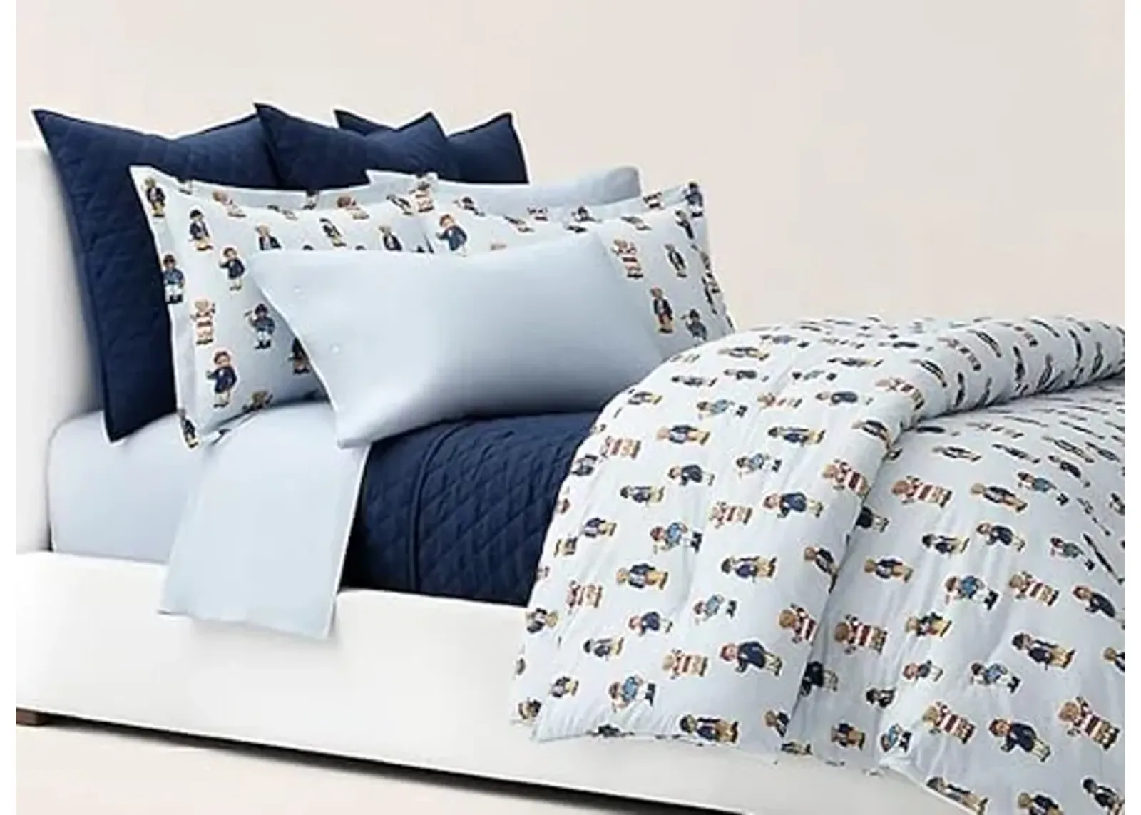 POLO RALPH LAUREN Blue Stripe Teddy Bear Boy 2 pc Twin Duvet Cover Set Blue White