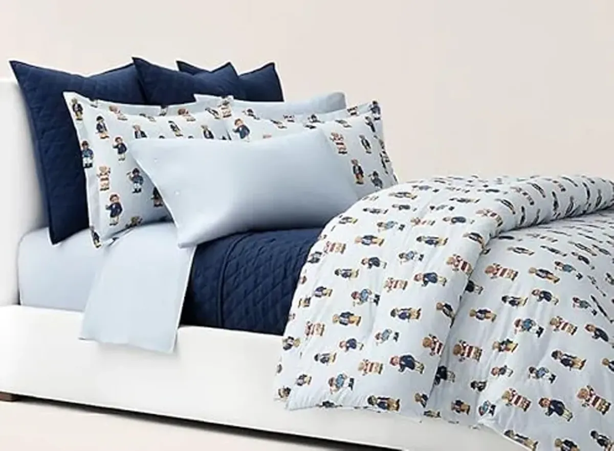 POLO RALPH LAUREN Blue Stripe Teddy Bear Boy 2 pc Twin Duvet Cover Set Blue White