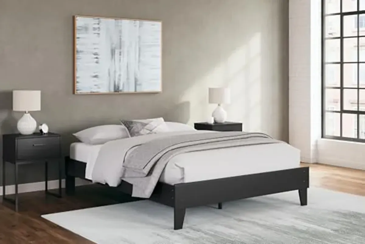 Signature Design by Ashley Socalle Casual Queen Platform Bed with Metal Slats, No Box Spring Needed, Black