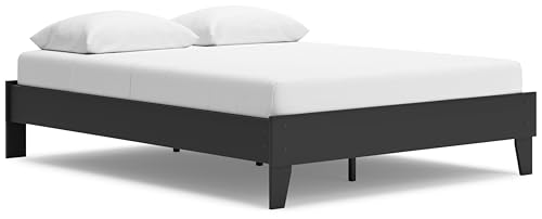 Signature Design by Ashley Socalle Casual Queen Platform Bed with Metal Slats, No Box Spring Needed, Black