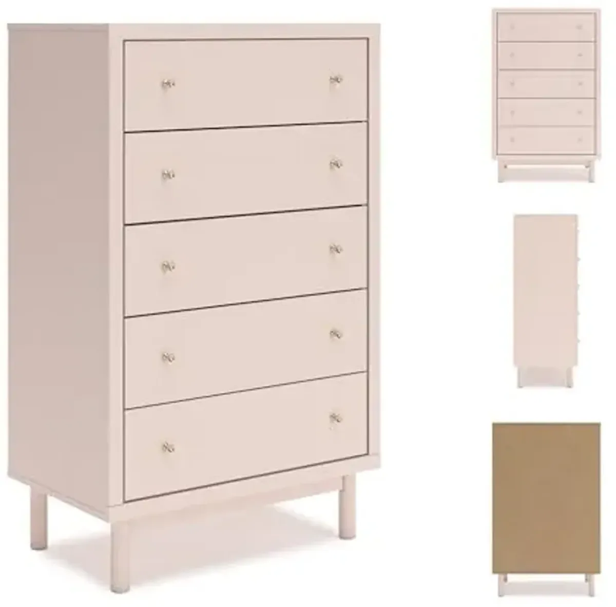 Signature Design by Ashley Wistenpine Modern 5-Drawer Chest of Drawers with Safety Stop, Pink