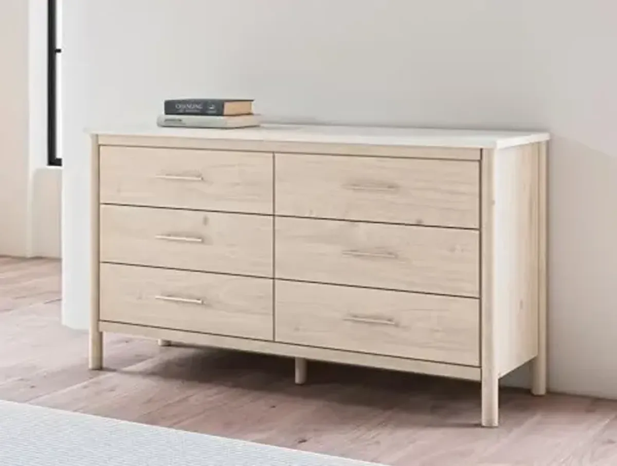 Signature Design by Ashley Cadmori Bohemian 6-Drawer Dresser with Post Legs and Safety Stop, White & Light Brown