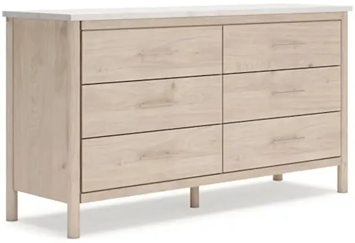 Signature Design by Ashley Cadmori Bohemian 6-Drawer Dresser with Post Legs and Safety Stop, White & Light Brown