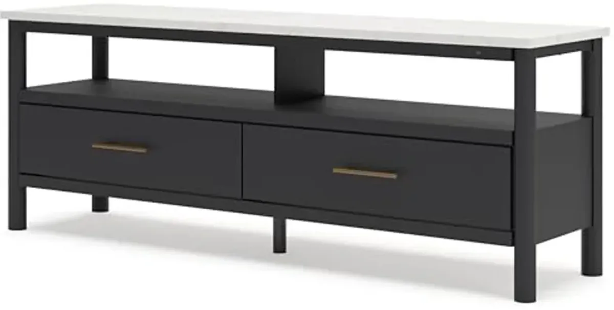 Signature Design by Ashley Cadmori Traditional 72" TV Stand for TVs up to 82" with Ambient Lighting, Open Shelf and Drawers, Black & White