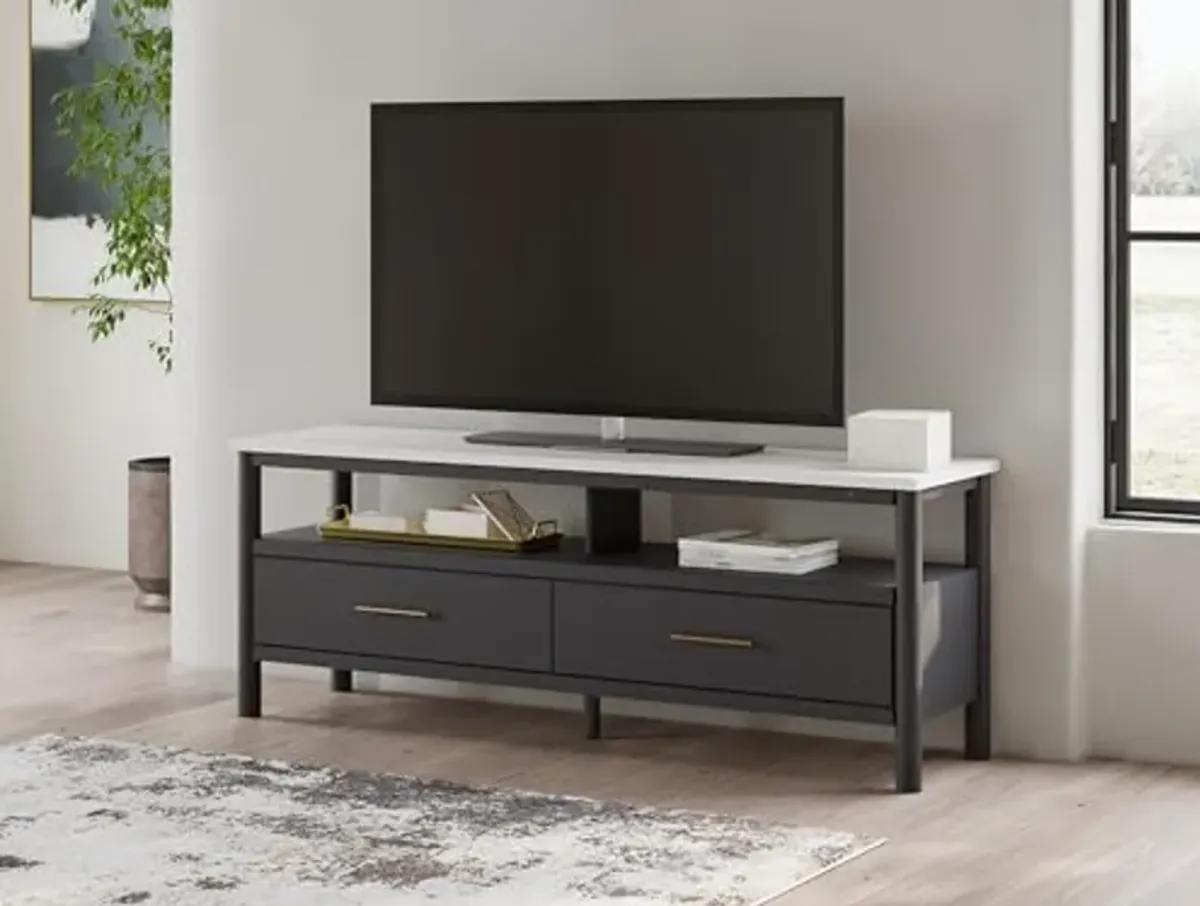 Signature Design by Ashley Cadmori Traditional 72" TV Stand for TVs up to 82" with Ambient Lighting, Open Shelf and Drawers, Black & White