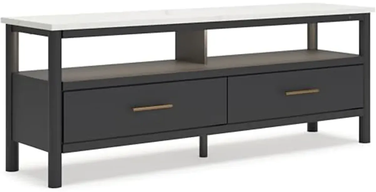 Signature Design by Ashley Cadmori Traditional 72" TV Stand for TVs up to 82" with Ambient Lighting, Open Shelf and Drawers, Black & White