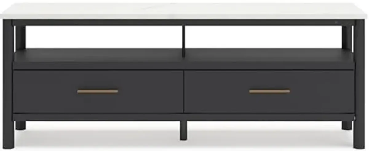 Signature Design by Ashley Cadmori Traditional 72" TV Stand for TVs up to 82" with Ambient Lighting, Open Shelf and Drawers, Black & White