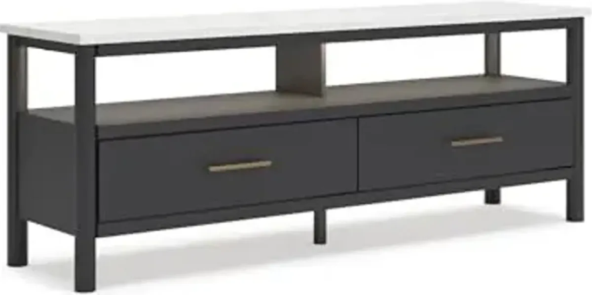 Signature Design by Ashley Cadmori Traditional 72" TV Stand for TVs up to 82" with Ambient Lighting, Open Shelf and Drawers, Black & White
