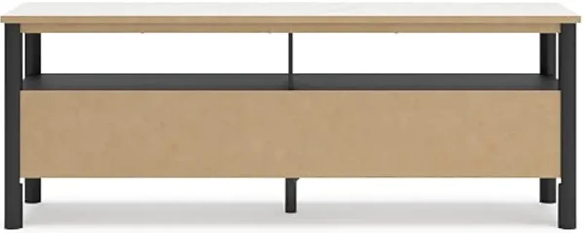 Signature Design by Ashley Cadmori Traditional 72" TV Stand for TVs up to 82" with Ambient Lighting, Open Shelf and Drawers, Black & White