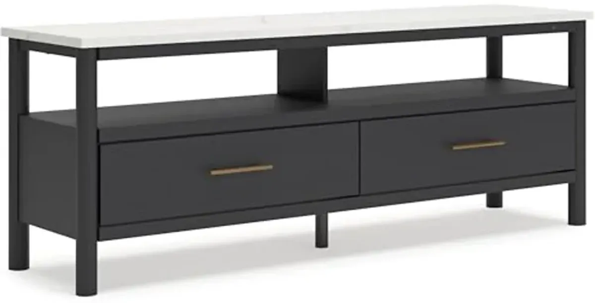 Signature Design by Ashley Cadmori Traditional 72" TV Stand for TVs up to 82" with Ambient Lighting, Open Shelf and Drawers, Black & White