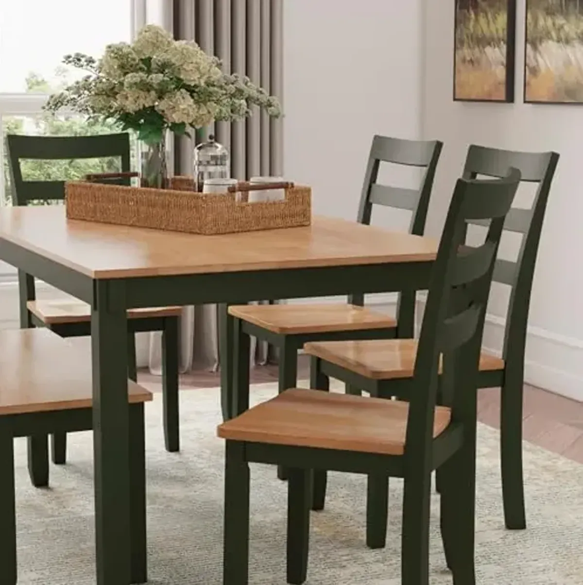 Signature Design by Ashley Gesthaven Modern Dining Table with 4 Chairs and Bench, Set of 6, Green & Light Brown