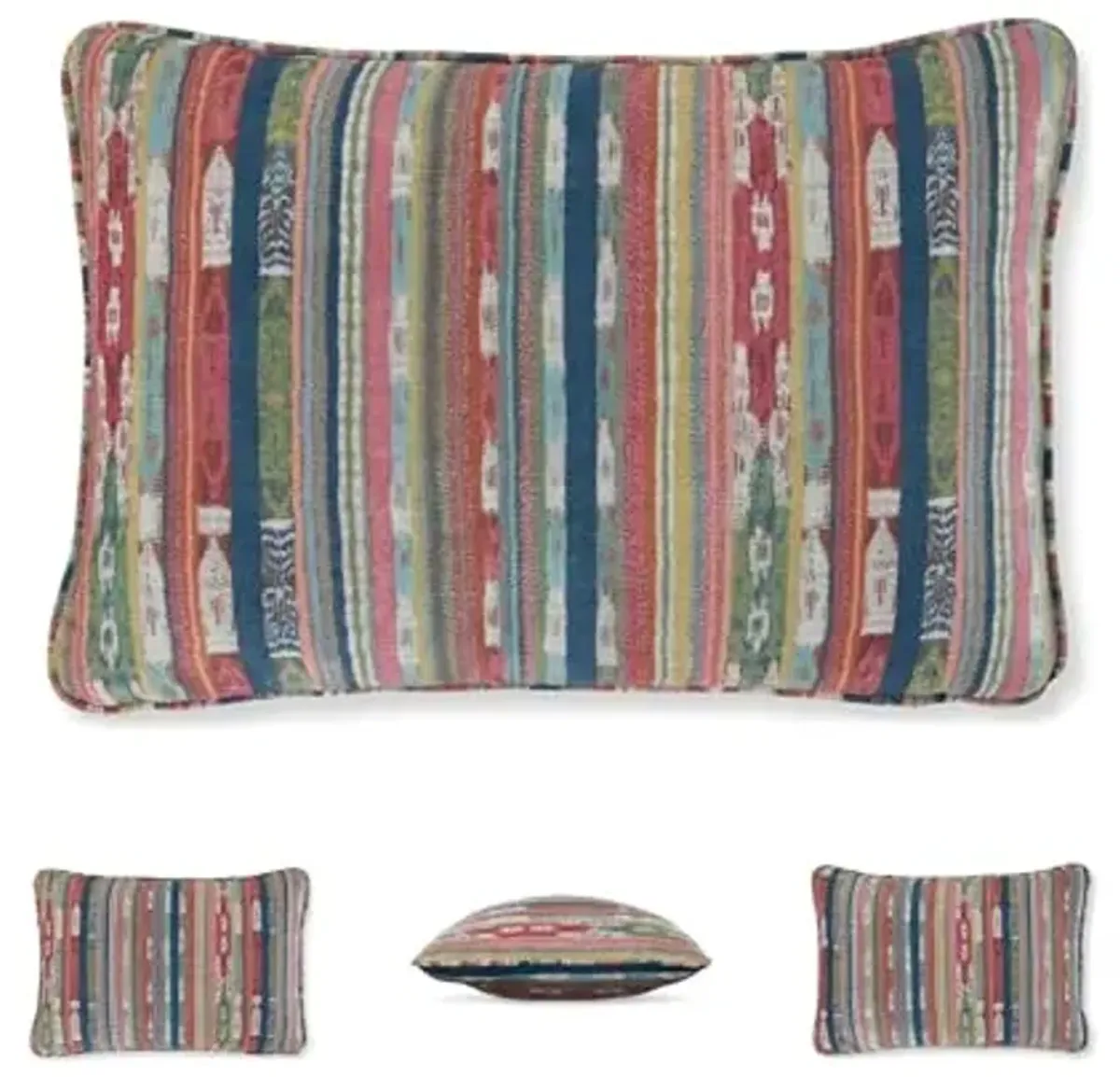 Signature Design by Ashley Orensburgh Bohemian Feather Fill Striped Pillow with Zipper Closure, Set of 4, Orange & Blue