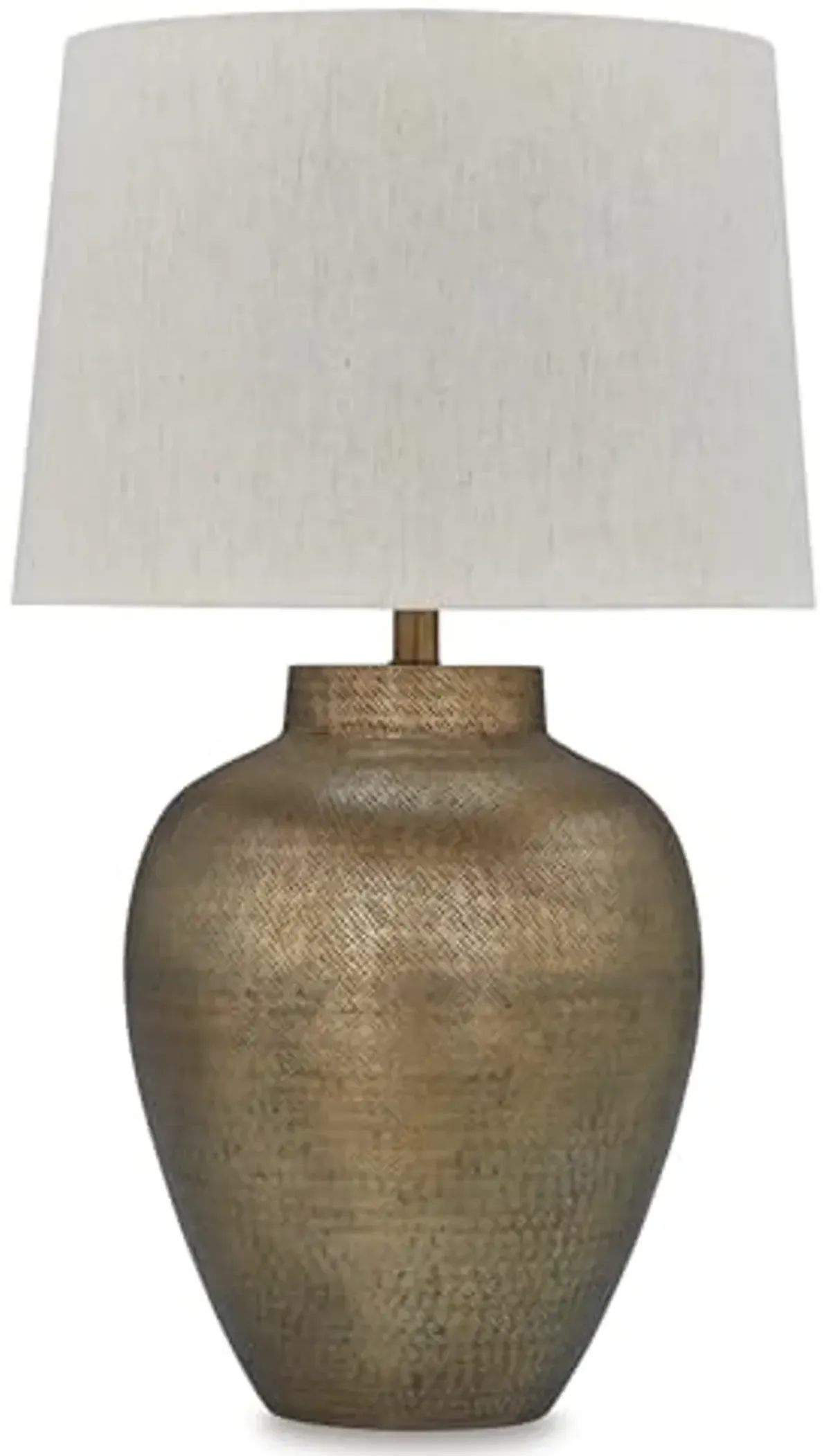 Signature Design by Ashley Madney Contemporary Aluminum Table Lamp with 3-Way Switch, Metallic & Beige