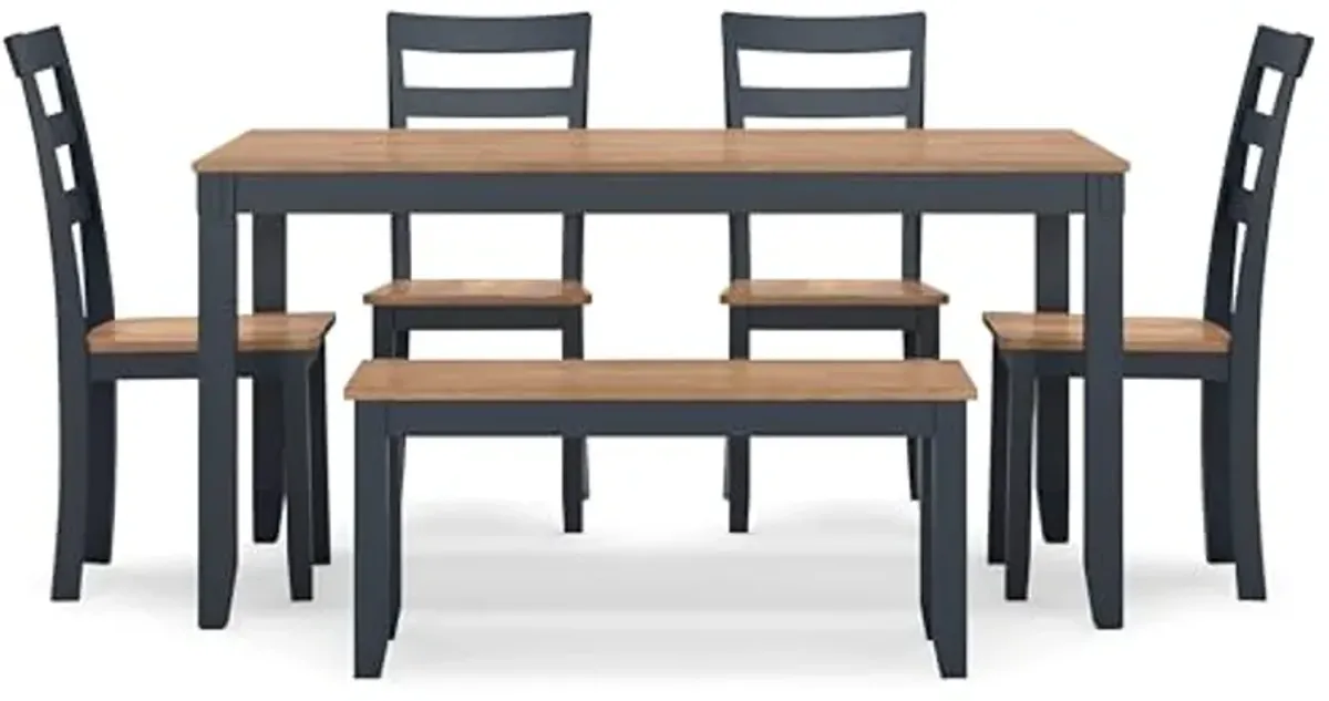 Signature Design by Ashley Gesthaven Modern Dining Table with 4 Chairs and Bench, Set of 6, Blue & Light Brown