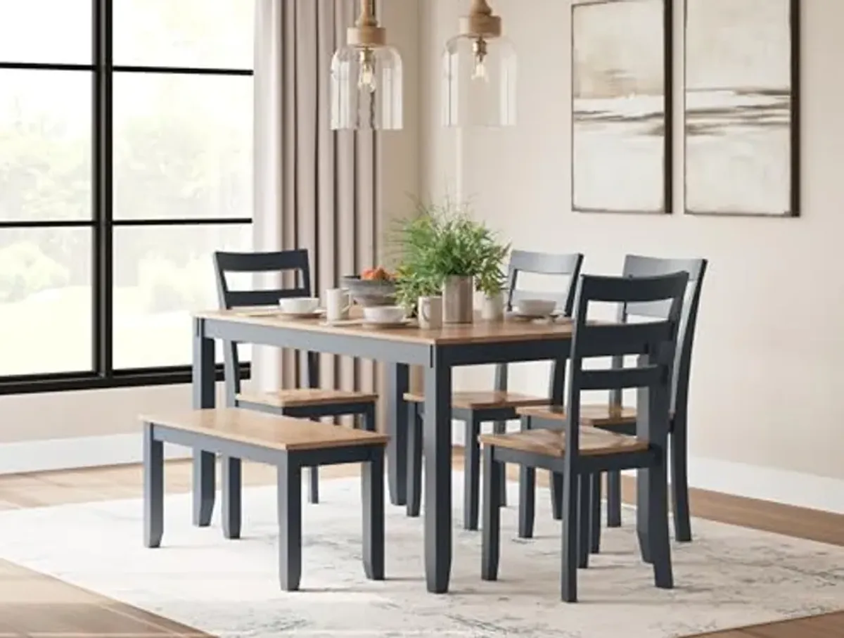 Signature Design by Ashley Gesthaven Modern Dining Table with 4 Chairs and Bench, Set of 6, Blue & Light Brown