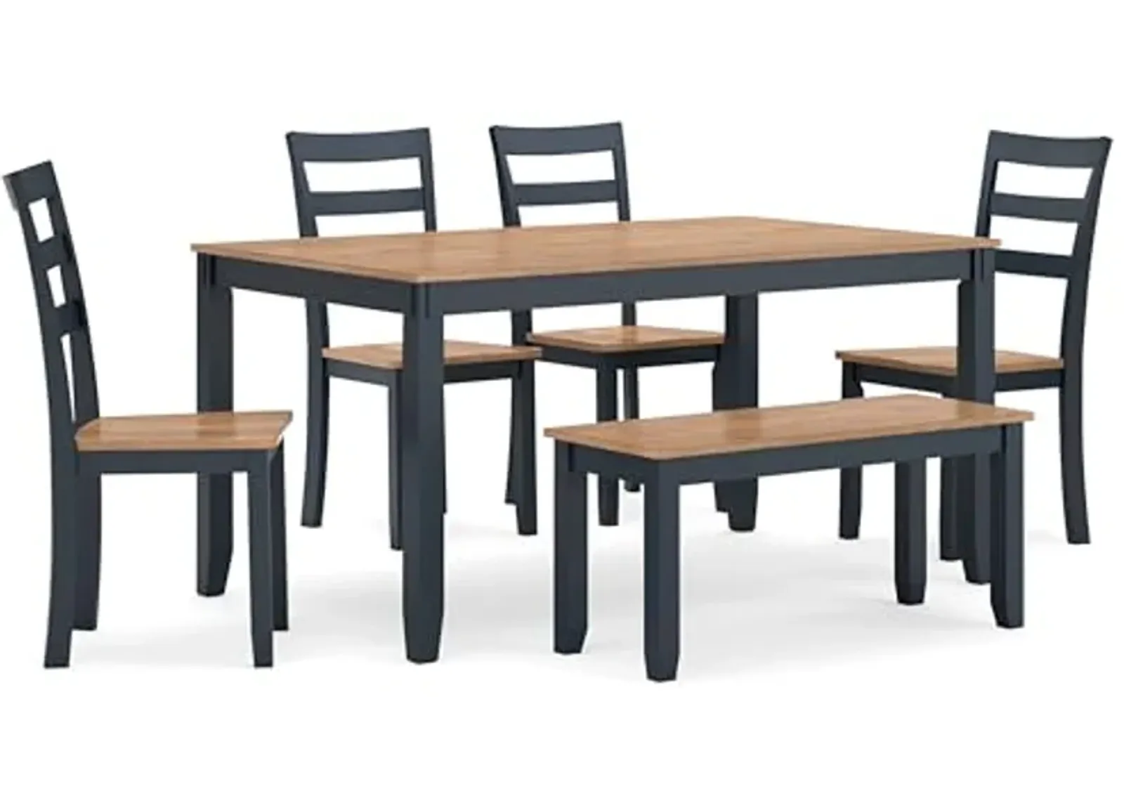 Signature Design by Ashley Gesthaven Modern Dining Table with 4 Chairs and Bench, Set of 6, Blue & Light Brown