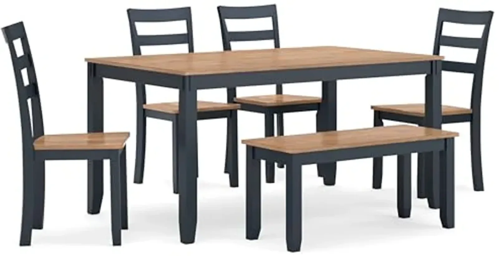 Signature Design by Ashley Gesthaven Modern Dining Table with 4 Chairs and Bench, Set of 6, Blue & Light Brown