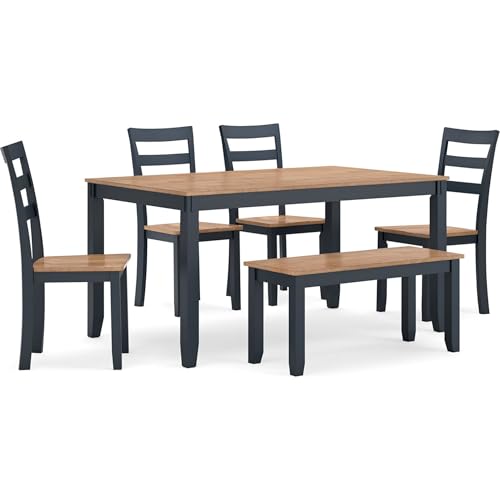 Ashley Furniture Gesthaven Natural & Blue Dining Table Set - Set of 6