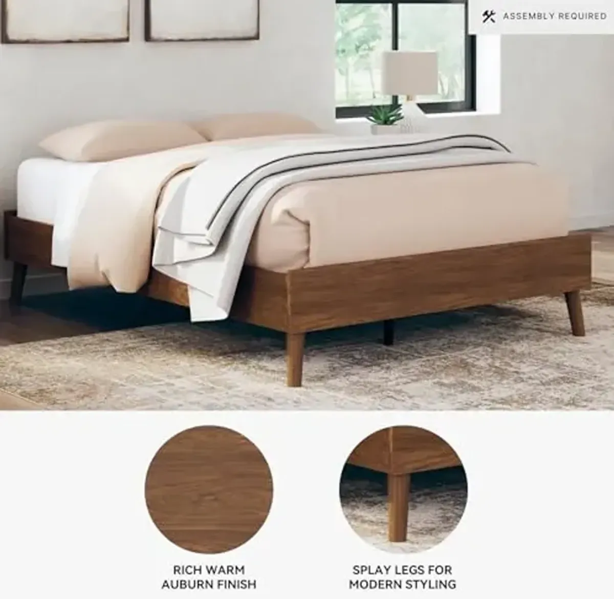 Signature Design by Ashley Fordmont Mid-Century Modern Full Platform Bed with Metal Slats, No Box Spring Needed, Dark Brown