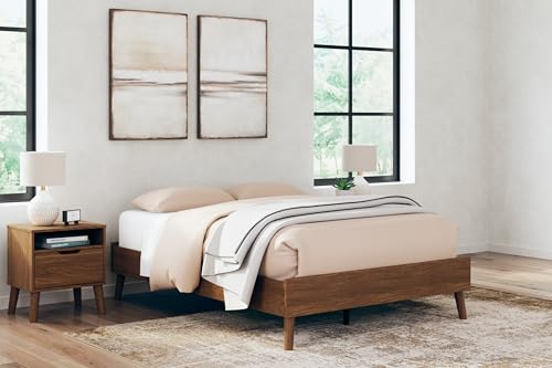 Signature Design by Ashley Fordmont Mid-Century Modern Full Platform Bed with Metal Slats, No Box Spring Needed, Dark Brown