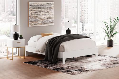 Signature Design by Ashley Socalle Coastal Queen Platform Bed with Metal Slats, No Box Spring Needed, White