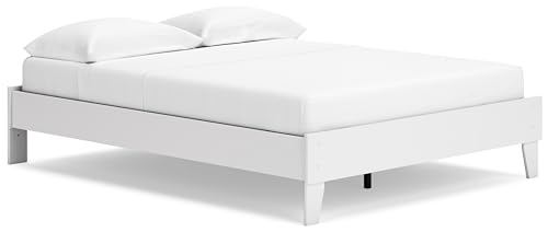 Signature Design by Ashley Socalle Coastal Queen Platform Bed with Metal Slats, No Box Spring Needed, White