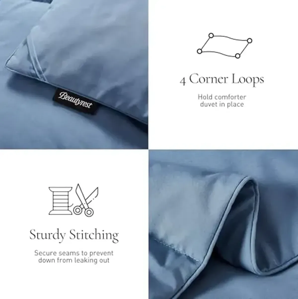 Beautyrest Soft Feather Down Comforter Twin Size,Hotel Collection Lightweight Hypoallergenic Comforter,All Seasons Twin Duvet Insert with Corner Tabs,68x90 Inch,Blue