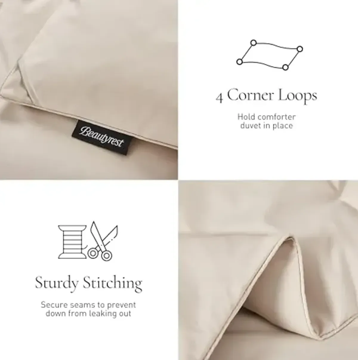 Beautyrest Soft Feather Down Comforter Twin Size,Hotel Collection Lightweight Hypoallergenic Comforter,All Seasons Twin Duvet Insert with Corner Tabs,68x90 Inch,Ivory