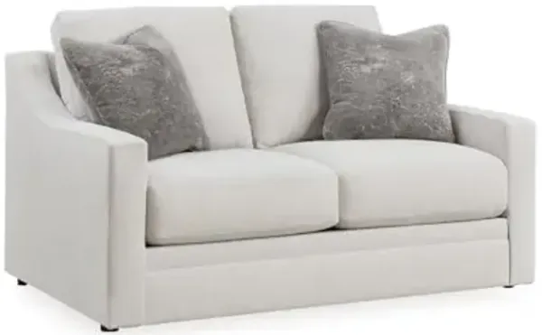 Signature Design by Ashley Maitelynn Contemporary Loveseat with Accent Pillows, Reversible Cushions and Sloped Arms, Light Gray