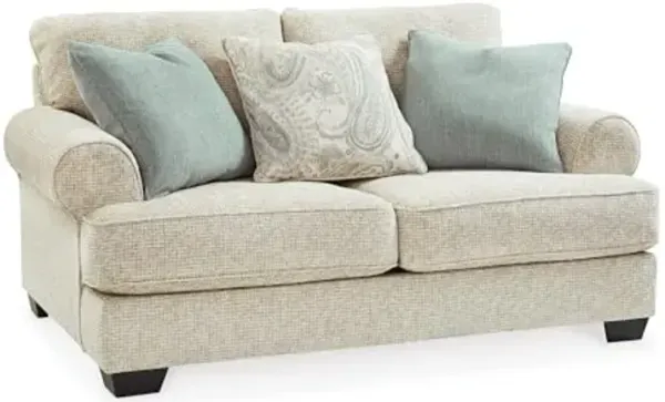 Signature Design by Ashley Monaghan Vintage Loveseat with Accent Pillows, Reversible Cushions and Rolled Arms, Beige
