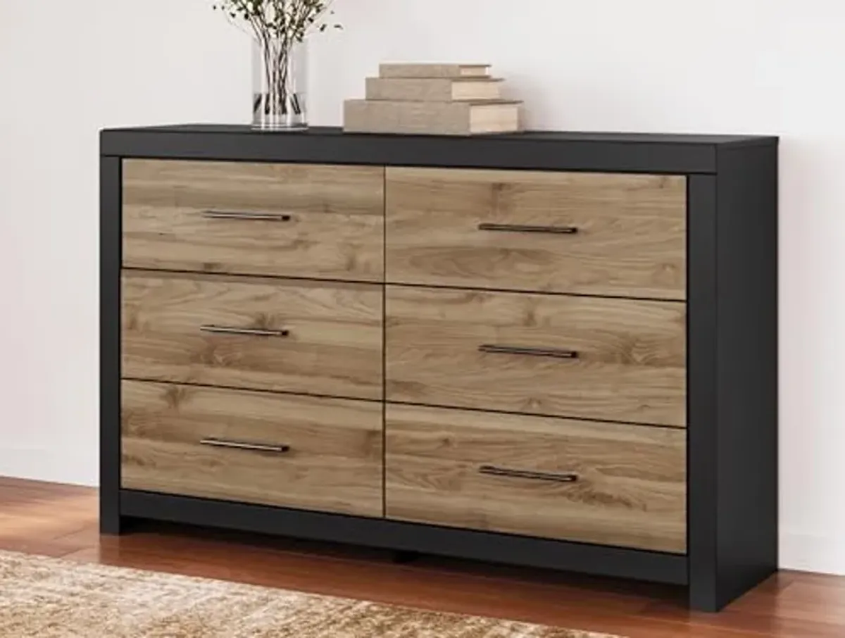 Signature Design by Ashley Vertani Casual 6-Drawer Dresser with Safety Stop, Black & Light Brown