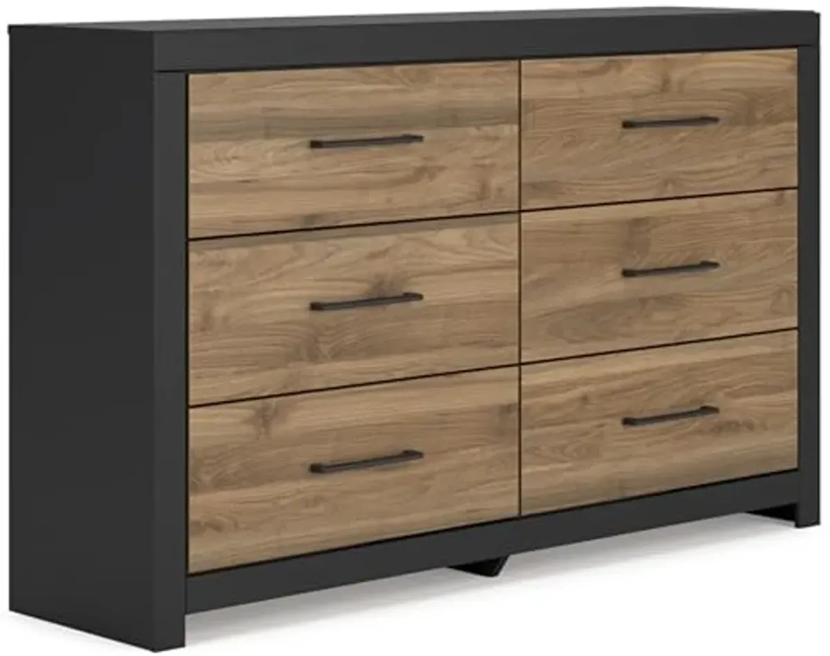 Signature Design by Ashley Vertani Casual 6-Drawer Dresser with Safety Stop, Black & Light Brown